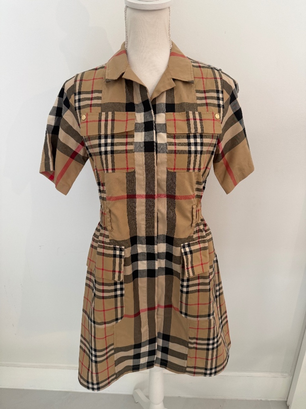 Burberry Kids Beige Nova Check Patchwork Tie-Waist Shirt Dress Size 16